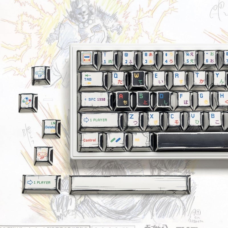 Rainy75 Retro Anime PBT Keycaps-Cherry Keycaps, Custom Keyboard Key caps 60 65 75 100 Percent, 5 Side Dye Sublimation 141 Keys Set for Cherry Gateron MX Switches Keyboards, White (Classic Game Theme) - Image 1
